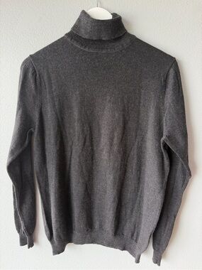 Eddie Bauer vintage dark grey striped 100% merino wool turtleneck sweater sz M